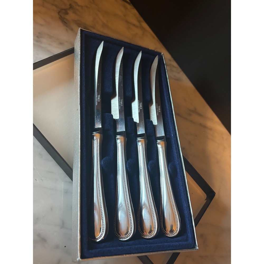 Towle Beaded Stainless USA Steak Knife Set of 4 with Original Box